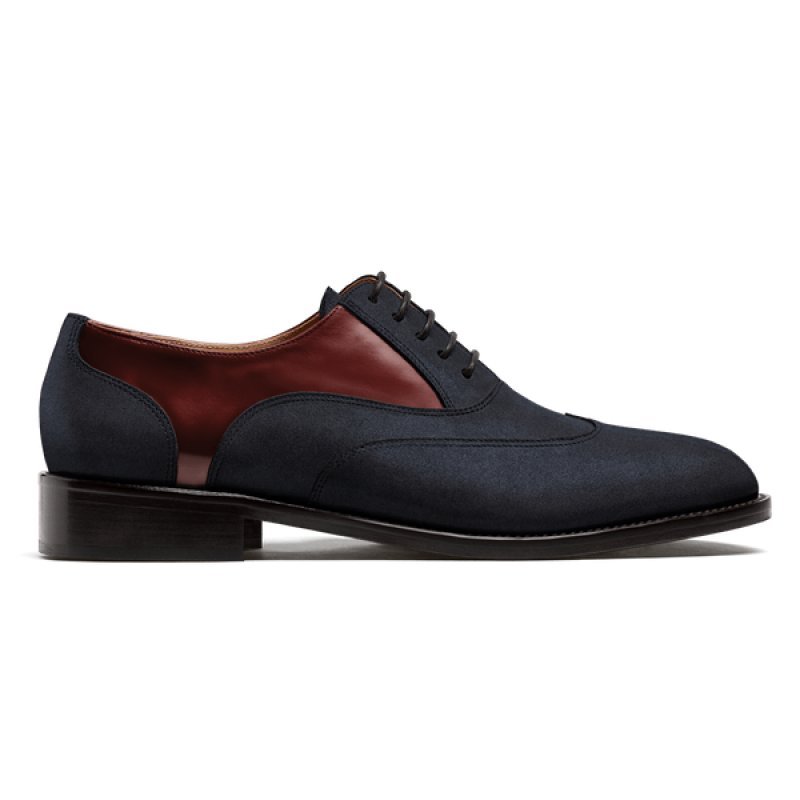 Wingtip Oxford shoes - blue & burgundy suede & flora leather