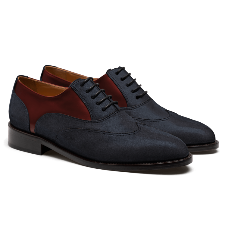 Wingtip Oxford shoes - blue & burgundy suede & flora leather