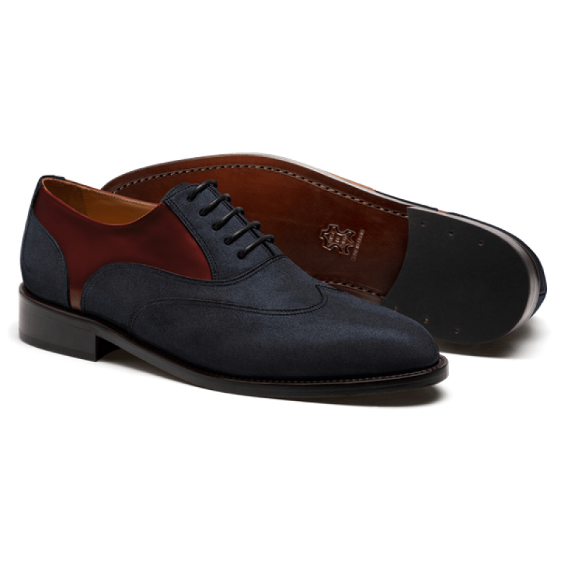 Wingtip Oxford shoes - blue & burgundy suede & flora leather