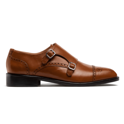 Double monk brogue shoes - brown italian calf leather