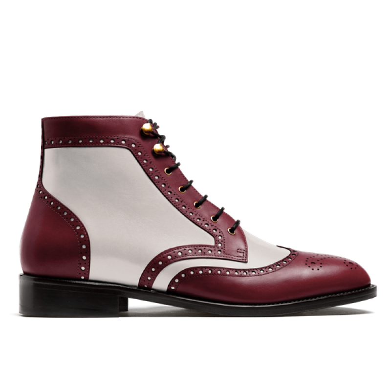 Brogue Boots - oxblood & white italian calf leather