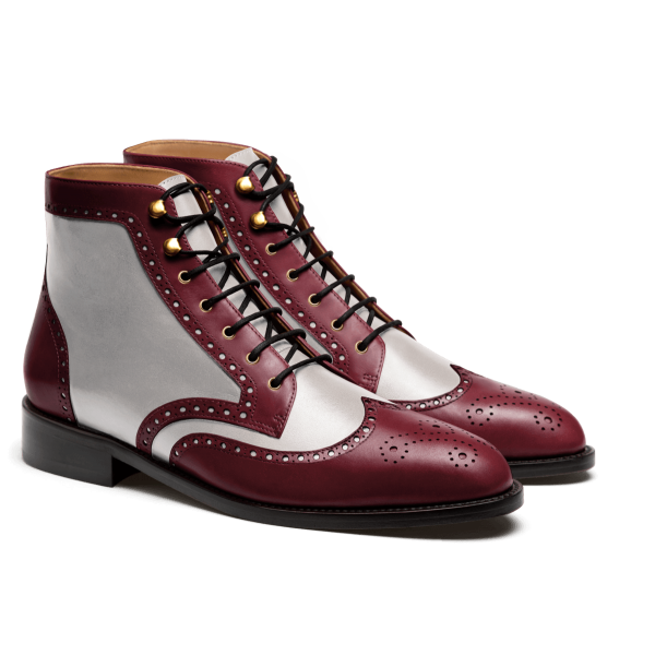 Brogue Boots - oxblood & white italian calf leather