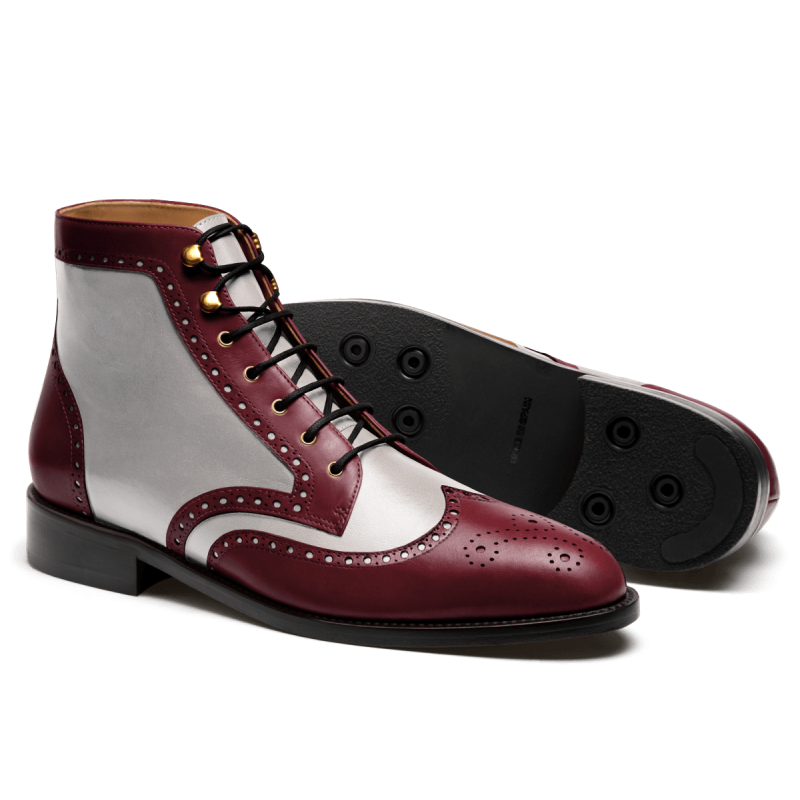 Brogue Boots - oxblood & white italian calf leather