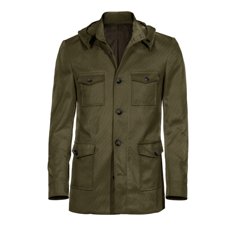 Buttoned Army Green Field jacket with detachable hood