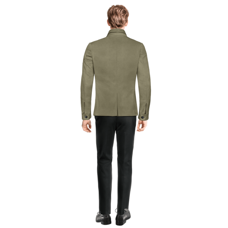 Lightweight green linen-cotton Field jacket with hidden hood