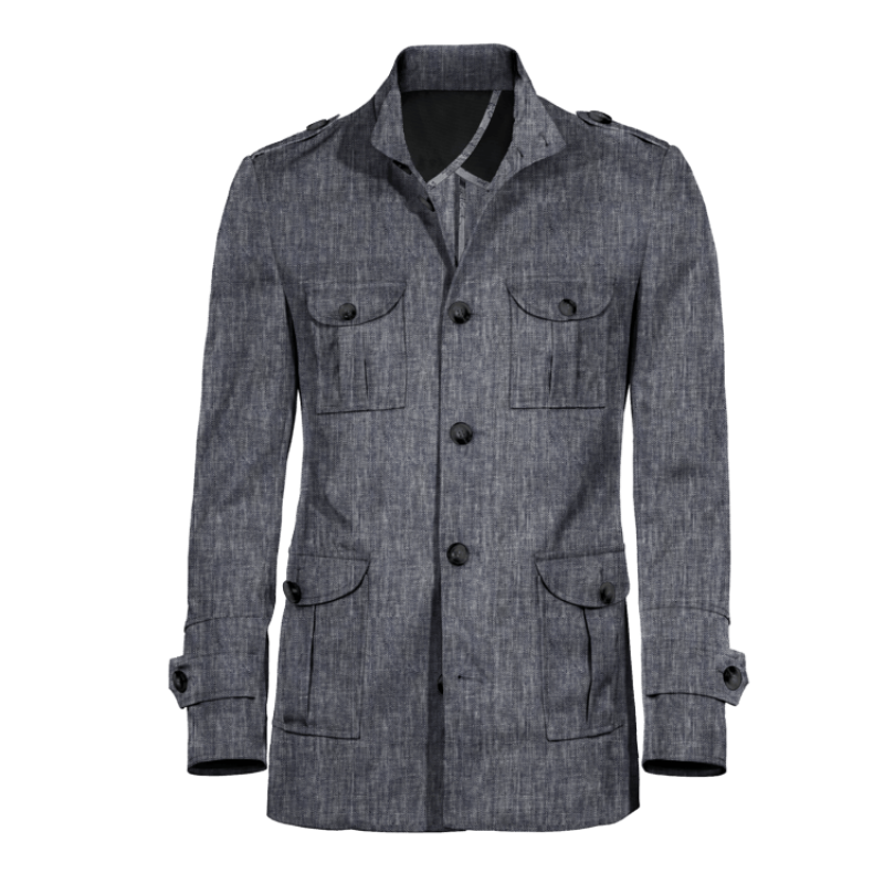 Lightweight blue linen Field jacket with epaulettes