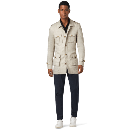 Lightweight beige linen Field jacket with epaulettes