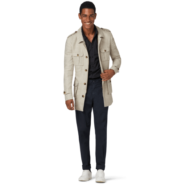 Lightweight beige linen Field jacket with epaulettes