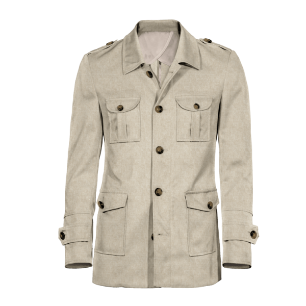 Lightweight beige linen Field jacket with epaulettes