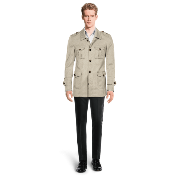 Lightweight beige linen Field jacket with epaulettes