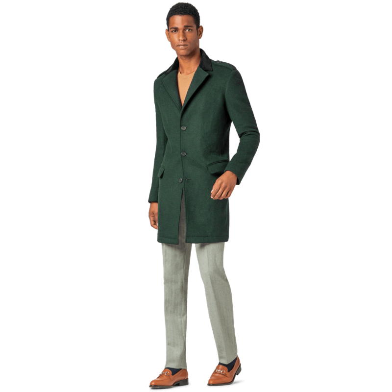 Green Unlined Overcoat with contrasted Collar