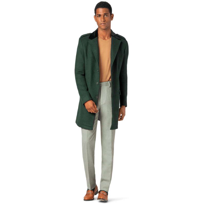 Green Unlined Overcoat with contrasted Collar