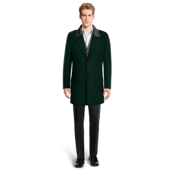 Green Unlined Overcoat with contrasted Collar