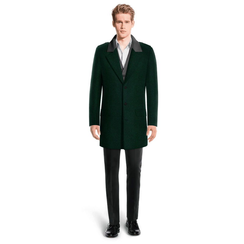 Green Unlined Overcoat with contrasted Collar