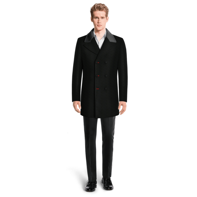 Black Pea Jacket with contrasted Collar
