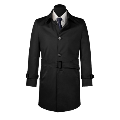 Black belted single-breasted mac coat