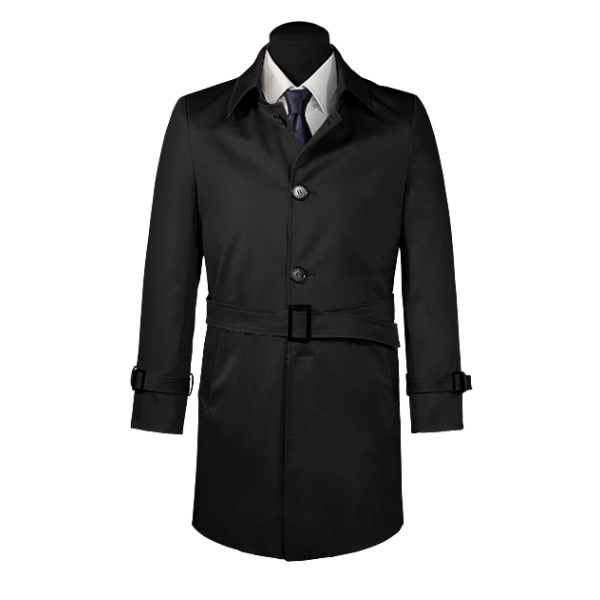Black belted single-breasted mac coat