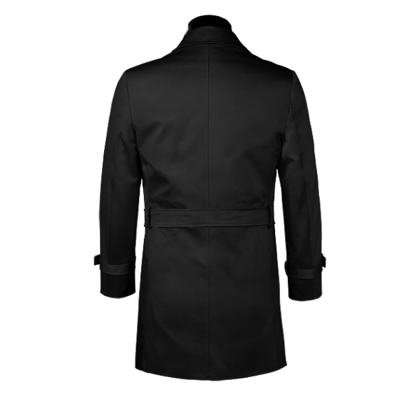 Black belted single-breasted mac coat