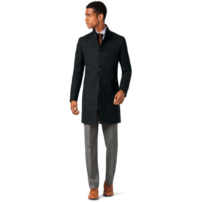 Checked grey Peak Lapel Overcoat