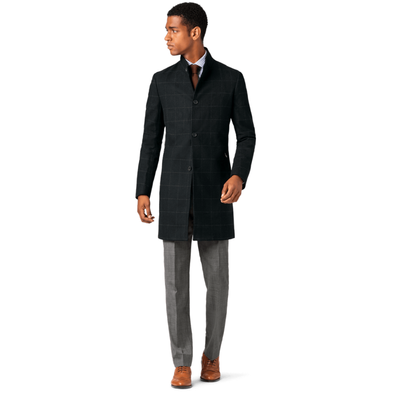 Checked grey Peak Lapel Overcoat