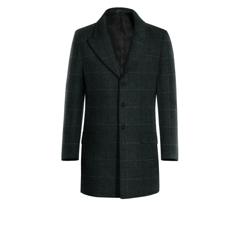 Checked grey Peak Lapel Overcoat