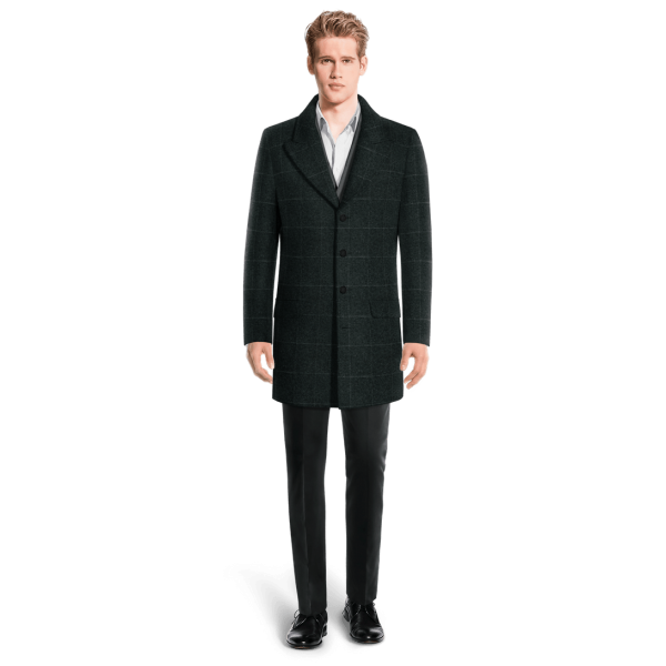 Checked grey Peak Lapel Overcoat