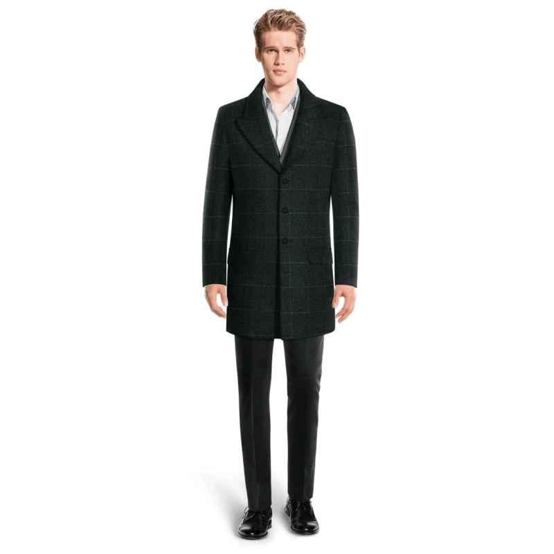 Checked grey Peak Lapel Overcoat