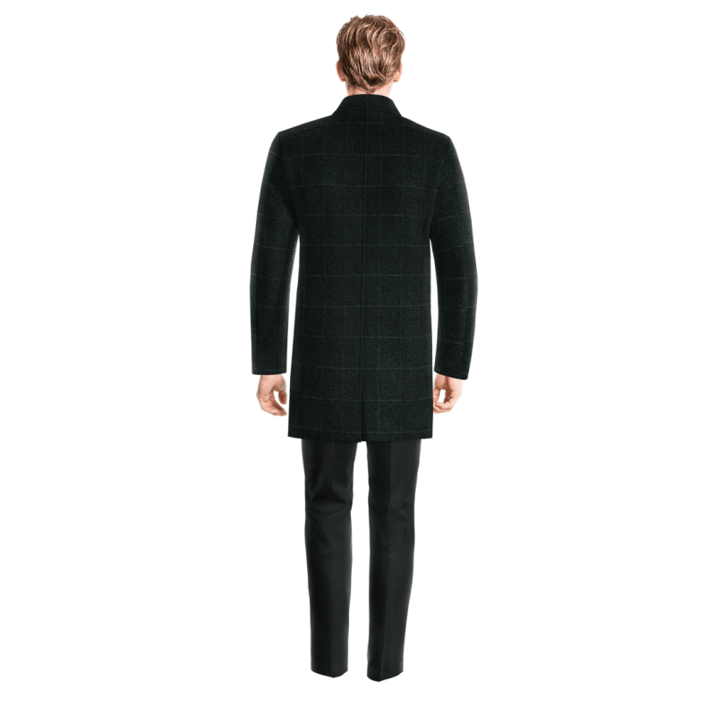 Checked grey Peak Lapel Overcoat