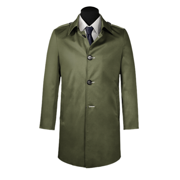 Green single-breasted car coat with epaulettes