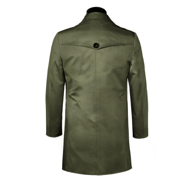 Green single-breasted car coat with epaulettes