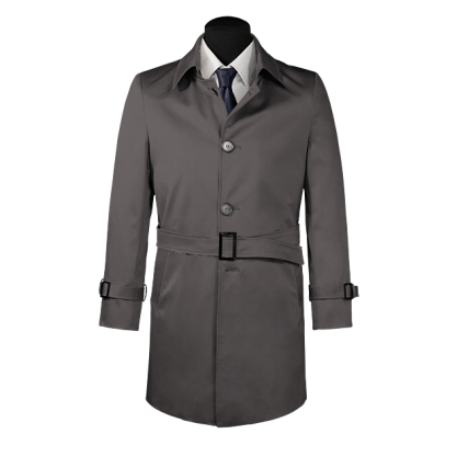 Grey belted single-breasted mac coat