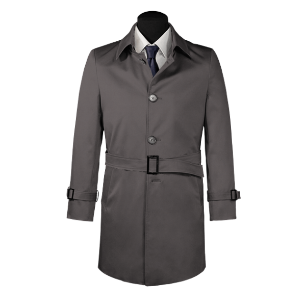 Grey belted single-breasted mac coat