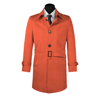 Red belted single-breasted long trench coat
