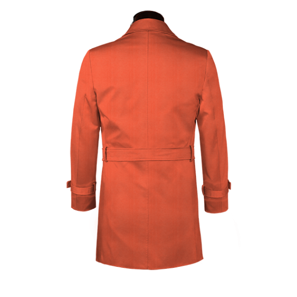 Red belted single-breasted long trench coat