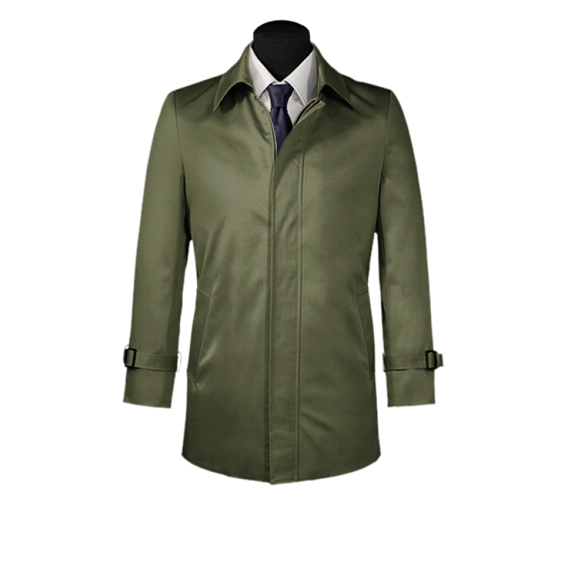 Green single-breasted mac coat