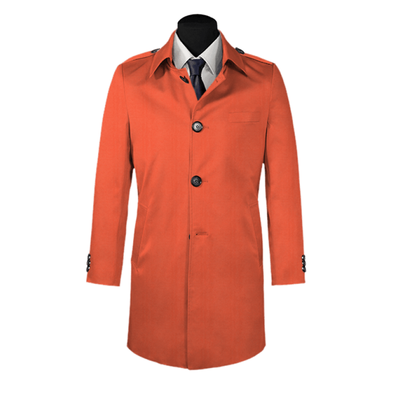 Red single-breasted car coat with epaulettes