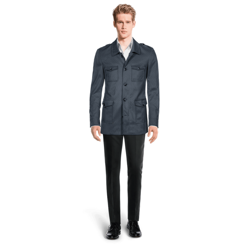 Lightweight Collared Buttoned blue Field jacket with epaulettes