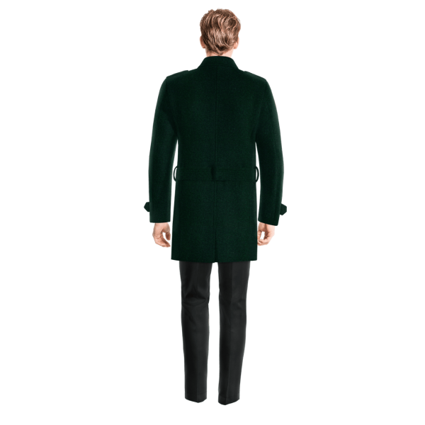 Green Short Belted Wool Trench Coat with epaulettes