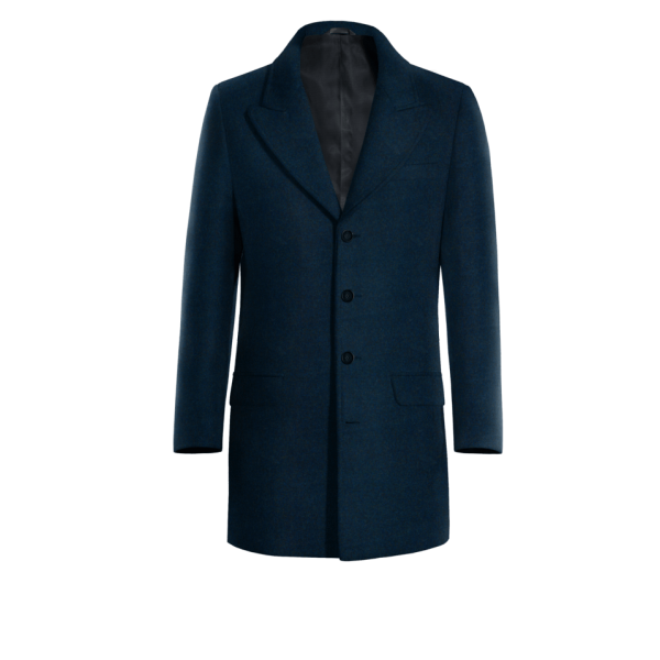 Blue Short Peak Lapel Chesterfield Coat