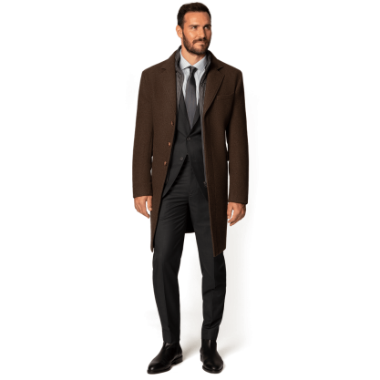 Brown Long Overcoat with removable padded piece