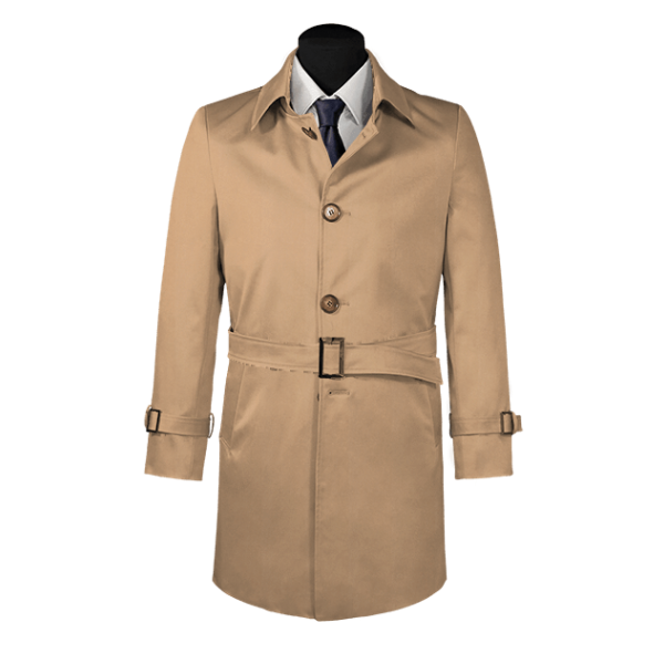 Camel belted single-breasted mac coat