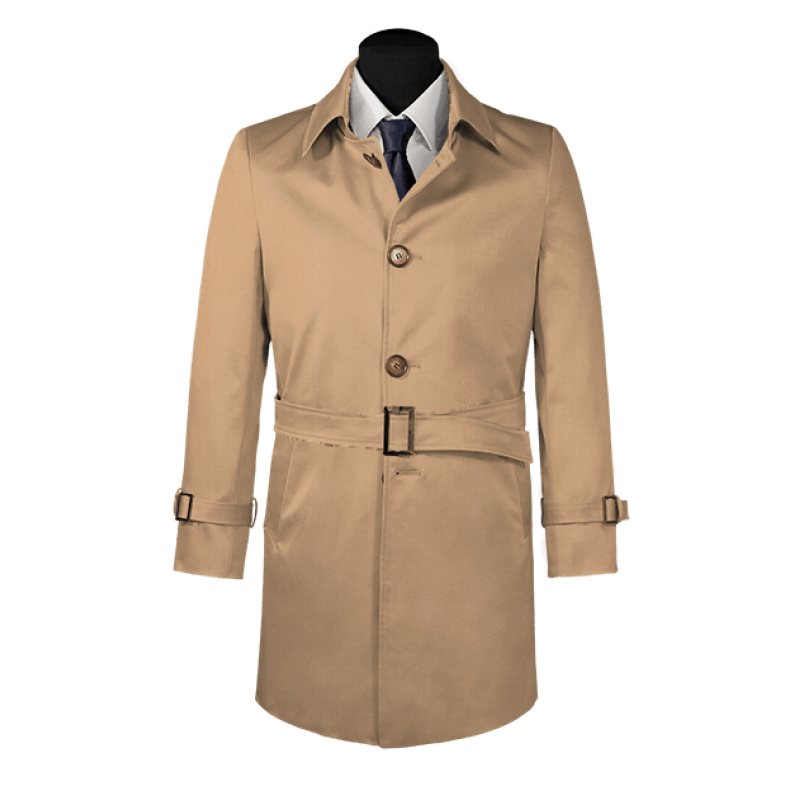 Camel belted single-breasted mac coat