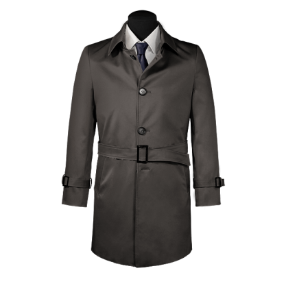 Grey belted single-breasted mac coat