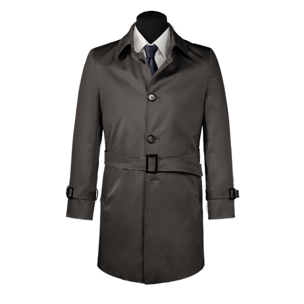 Grey belted single-breasted mac coat