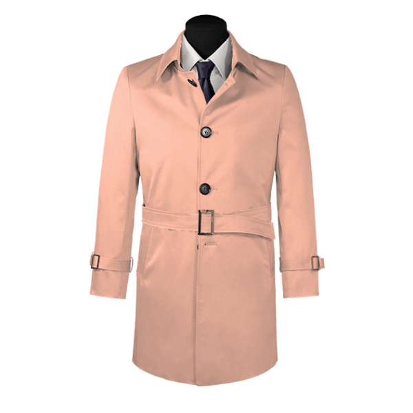 Pink belted single-breasted mac coat