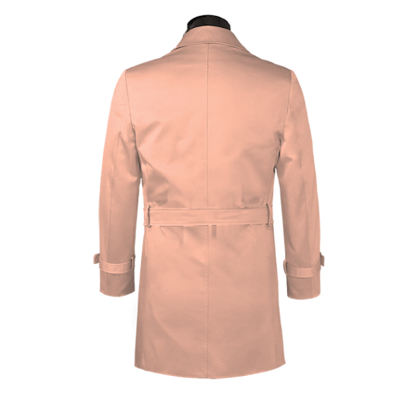 Pink belted single-breasted mac coat