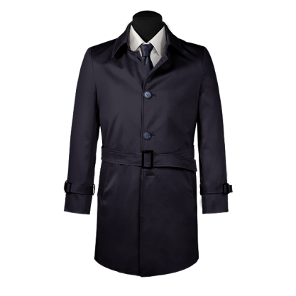Blue belted single-breasted car coat
