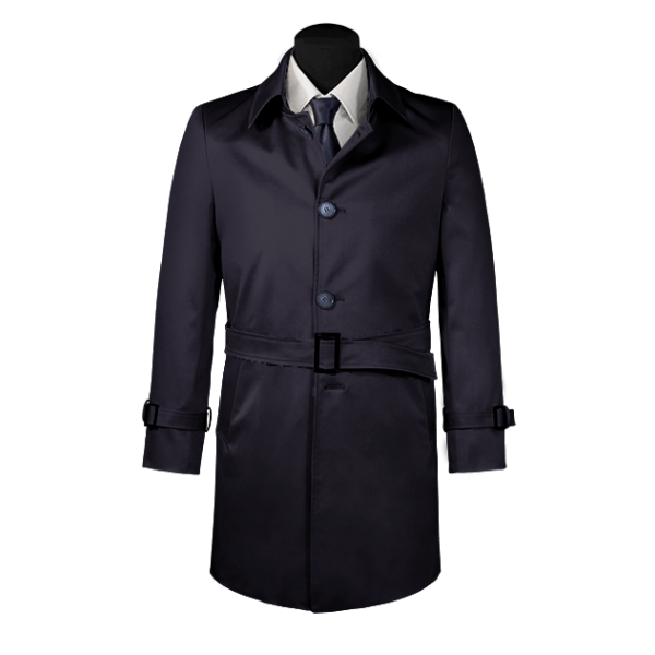 Blue belted single-breasted car coat