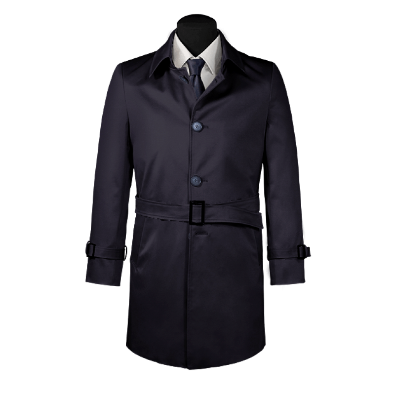 Blue belted single-breasted car coat