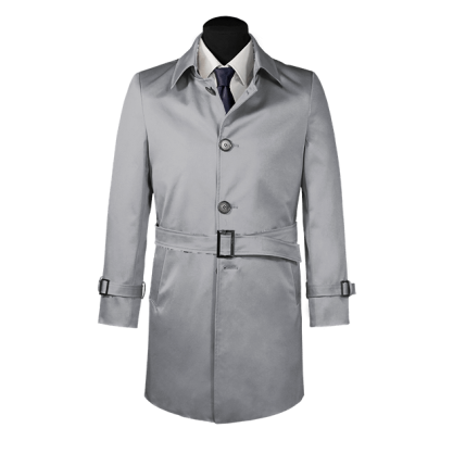 Grey belted single-breasted mac coat